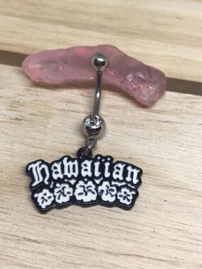 CLEAR GEM HAWAIIAN DANGLE BELLY BUTTON RING NAVEL RING PIERCING NEW 14G